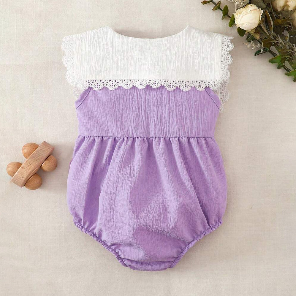 Sweet Floral Embroidery Ruffle Lace Sleeveless Baby Romper