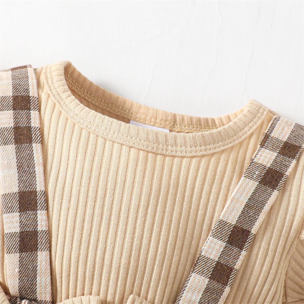 2PCS Adorable Plaid Print Long Sleeve Baby Romper