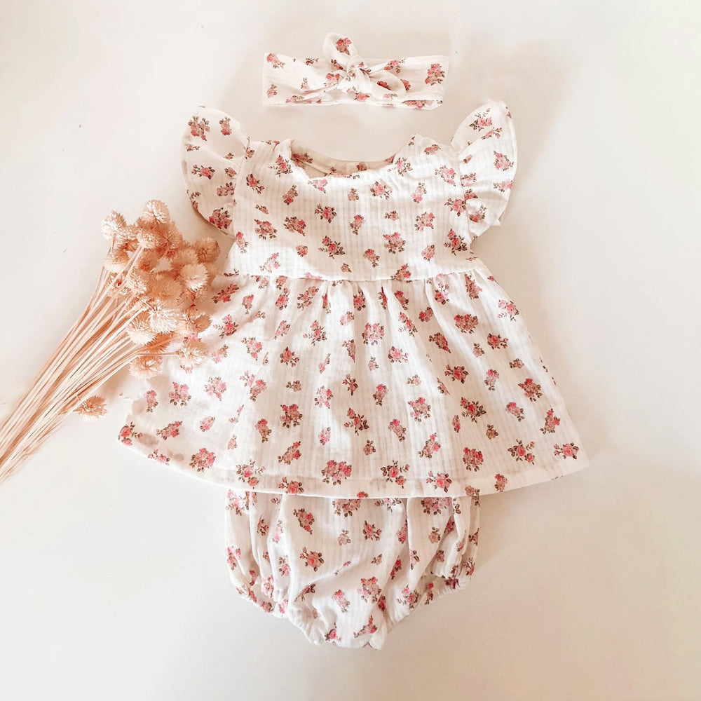 3PCS Charming Floral Printed Sleeveless Baby Set