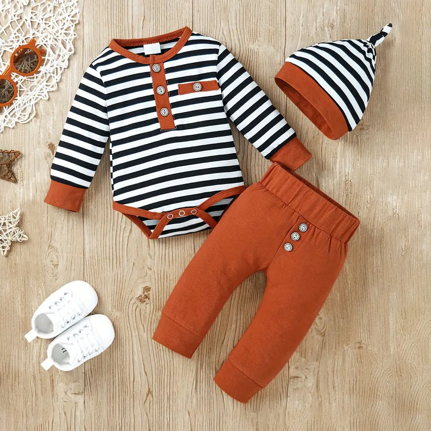 3PCS Casual Stripe Printed Long Sleeve Baby Set
