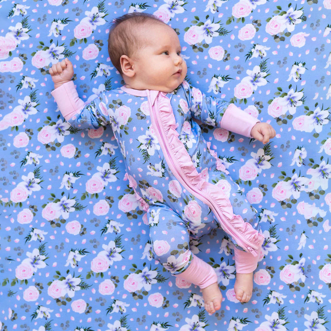 Lovely Floral Printed Ruffle Decoration Long Sleeve Baby Jumpsuit