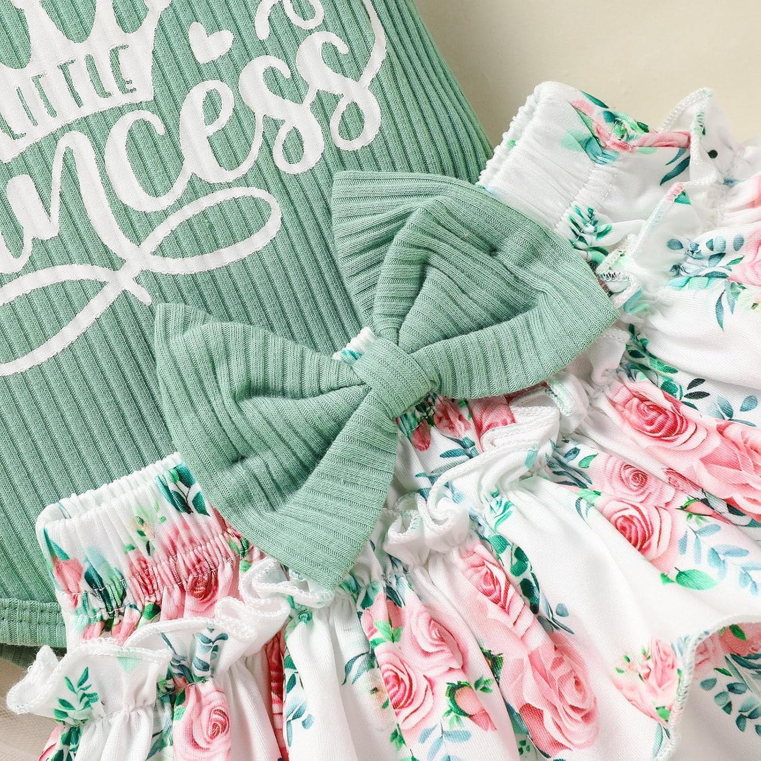 3PCS Lovely Daddy's Little Princess Letter Floral Print Baby Set