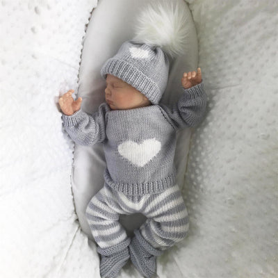 3PCS Cute Newborn Heart Stripe Knit Baby Set