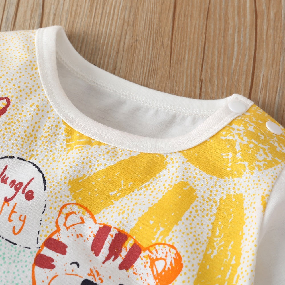 Lovely Colored Pencil Animals Printed Baby Jumpsuit