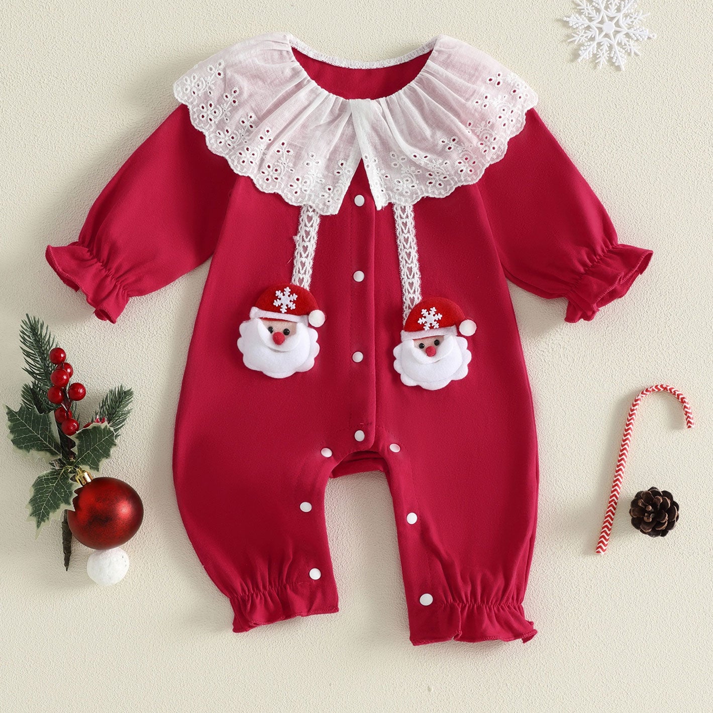 Christmas Santa Claus Appliqué Long Sleeve Baby Jumpsuit