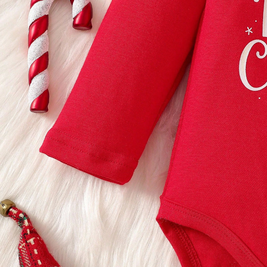 3PCS Ho Ho Ho! Merry Christmas Letter Print Baby Set