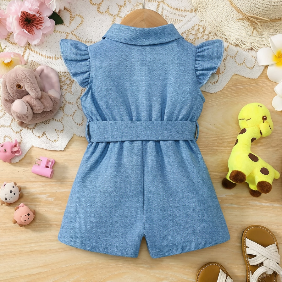 Adorable Animal Print Flutter Sleeve Baby Jumpsuit