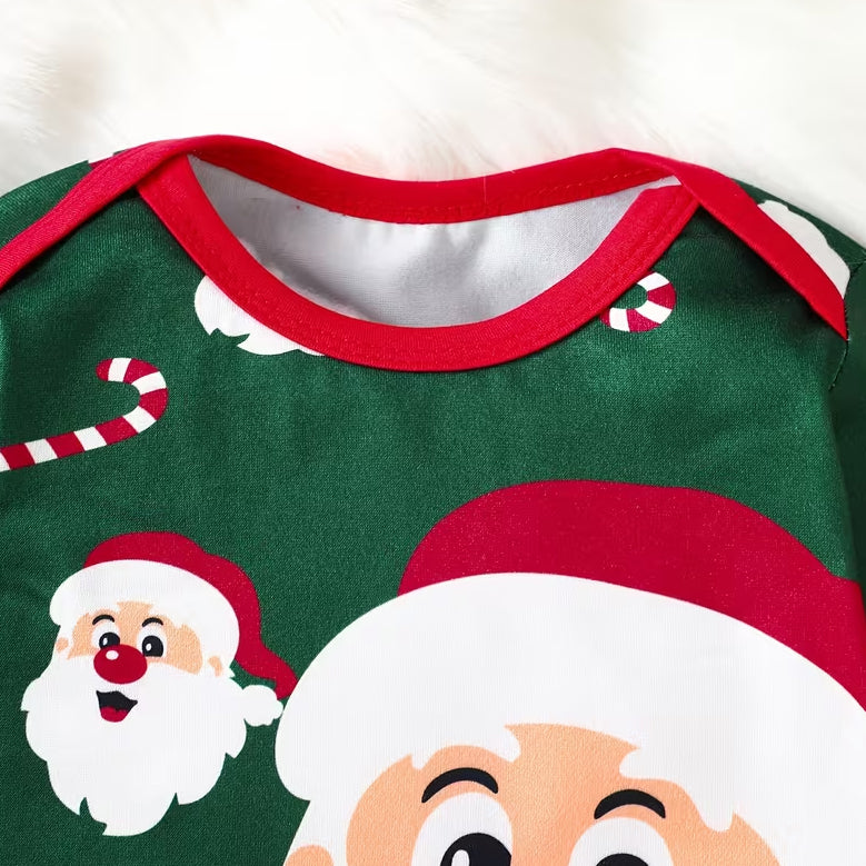Cute Santa Claus and Candy Cane Print Long Sleeve Baby Jumpsuit
