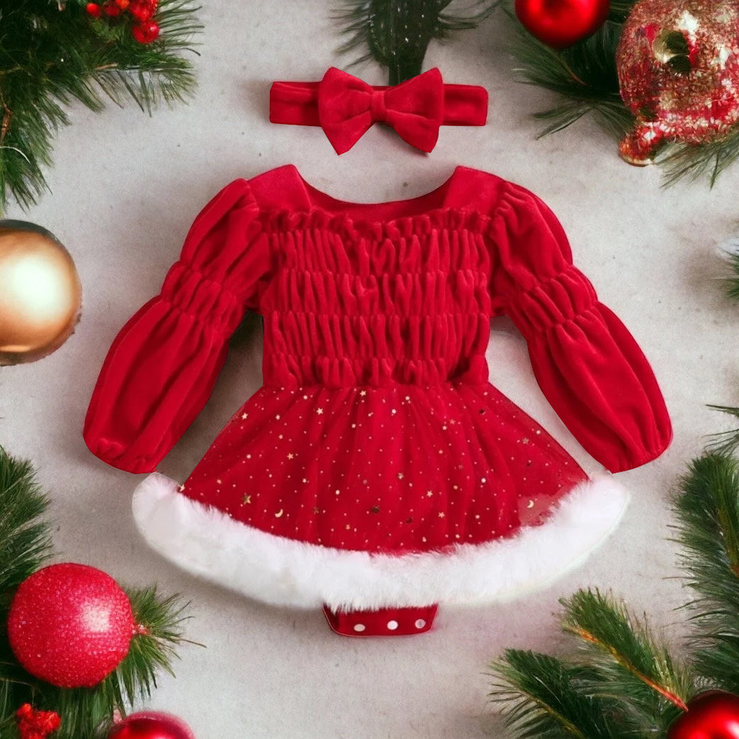 2PCS Christmas Solid Color Long Sleeve Baby Romper