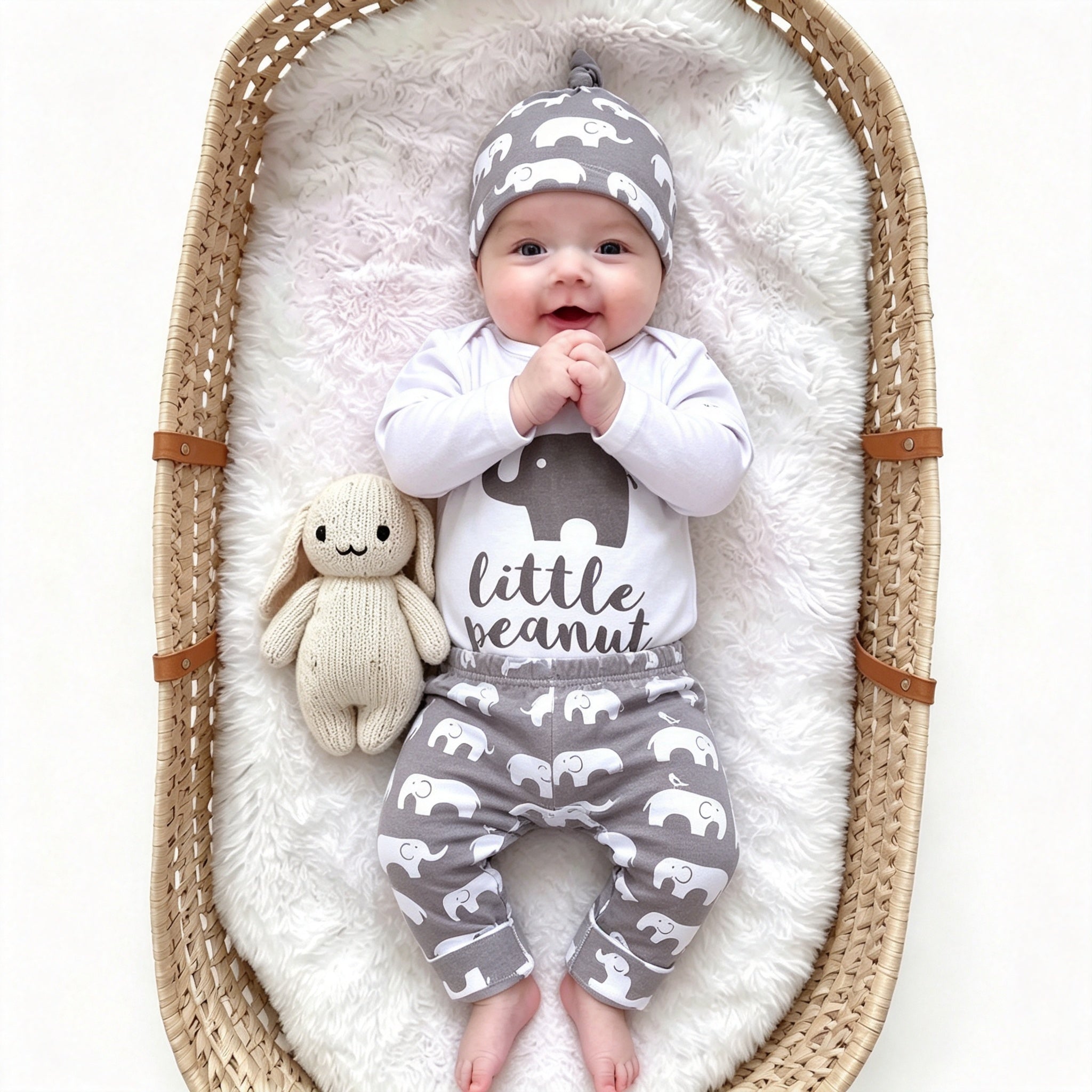3PCS Little Elephant Printed Baby Set
