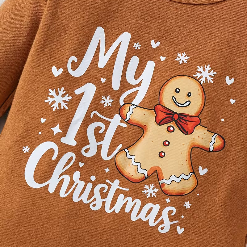 3PCS My 1st Christmas Letter Gingerbread Man Print Baby Set