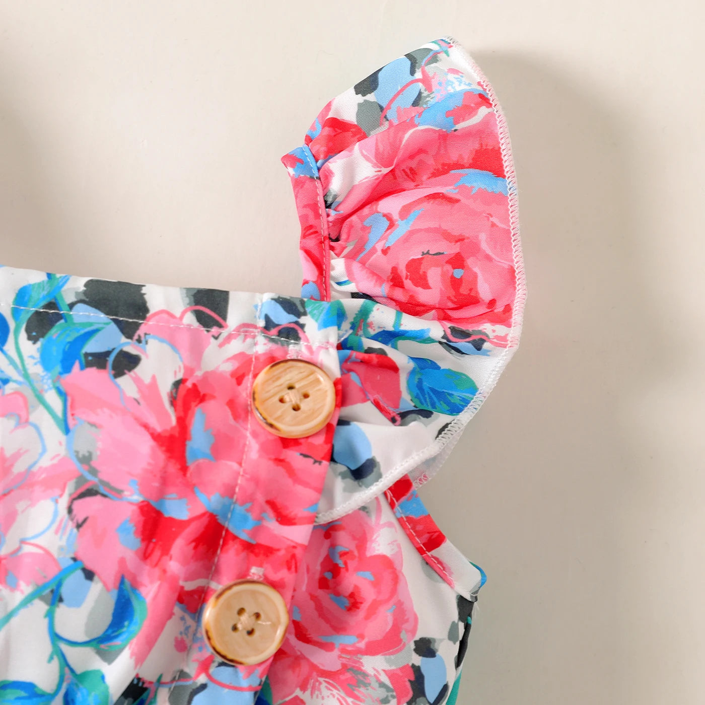 Romantic Floral Printed Flounce Sleeve Baby Jumpsuit