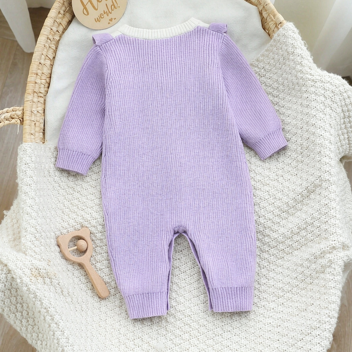 Pretty Colorblock Knit Long Sleeve Baby Girl Jumpsuit