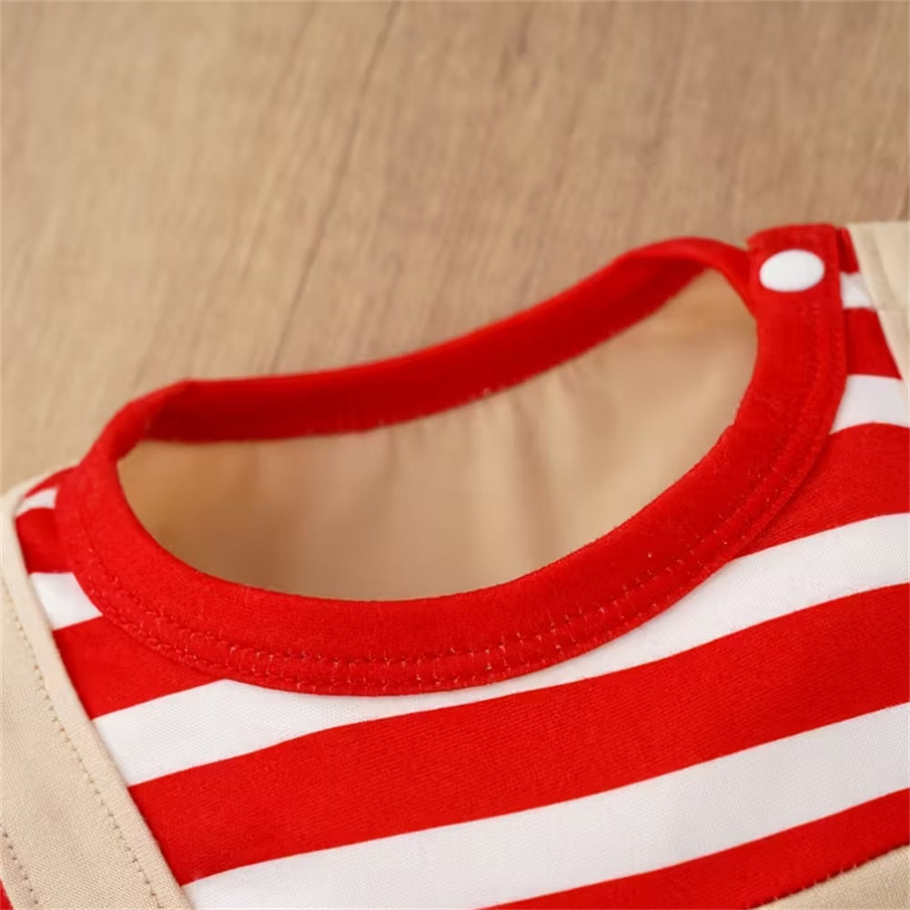 Christmas Santa Claus Print Striped Long Sleeve Baby Jumpsuit