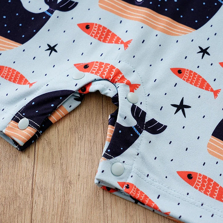 Summer Casual Whale Print Short Sleeve Baby Jumpsuit