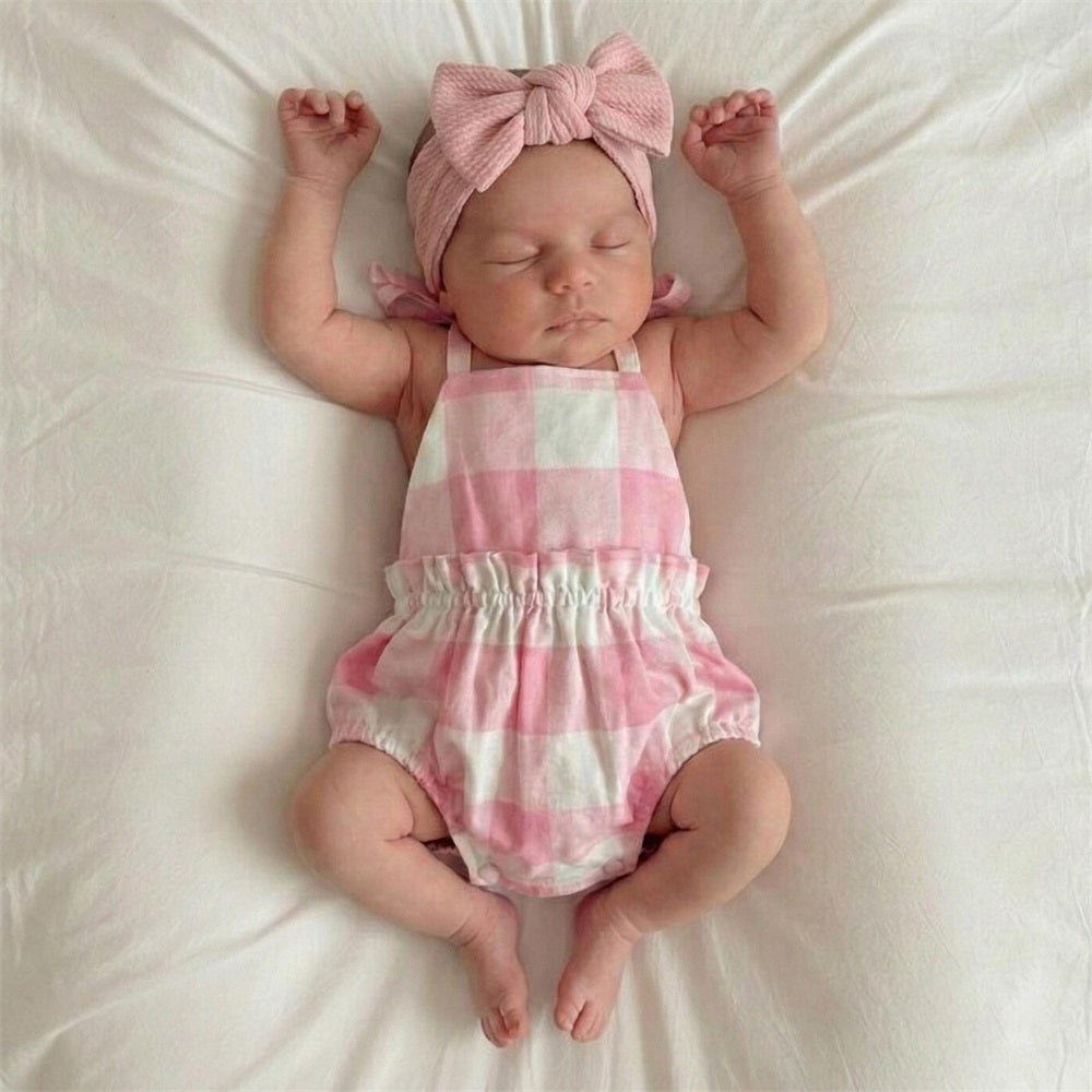 Sweet Plaid Printed Strappy Baby Romper