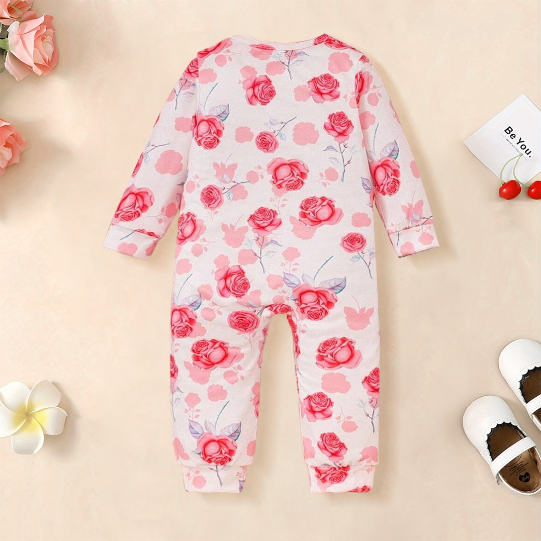 Lovely Floral Printed Long Sleeve Baby Girl Jumpsuit