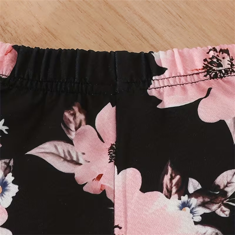 2PCS Stylish Floral Print Long Sleeve Baby Hooded Set