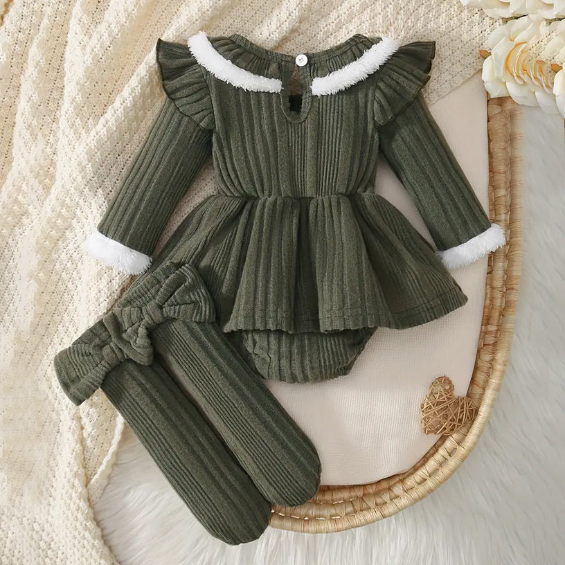 2PCS Solid Color Long Sleeve Baby Romper with Butterfly Socks