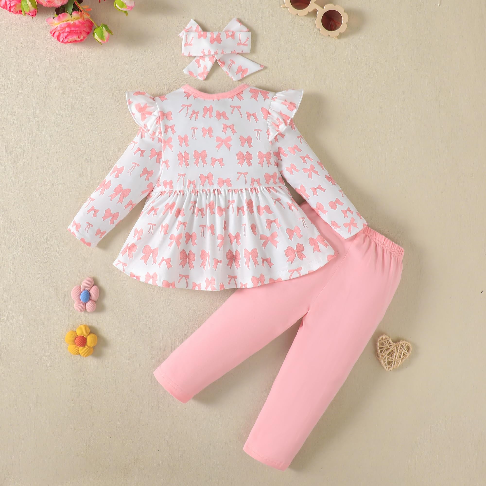 3PCS Lovely Bow Print Long Sleeve Baby Set