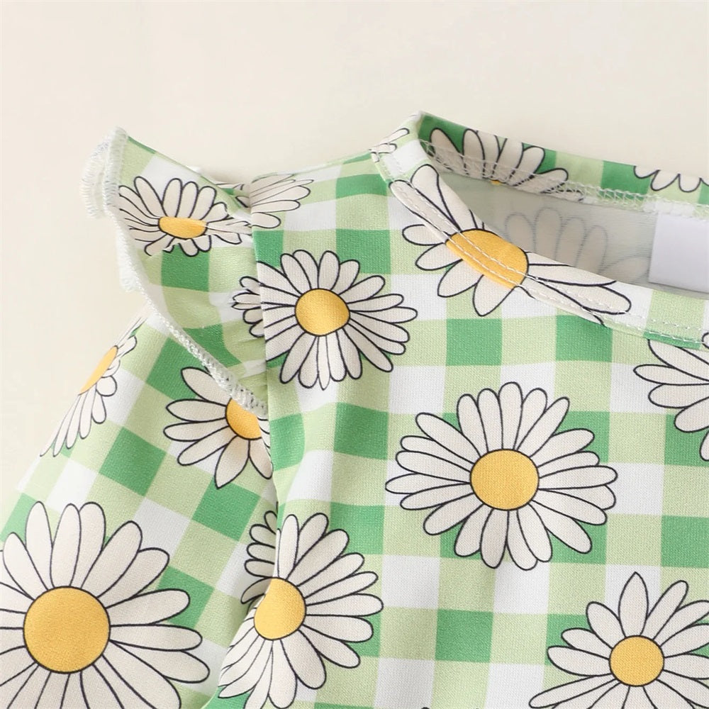 3PCS Floral Plaid Top Ripped Jeans Pants Baby Set