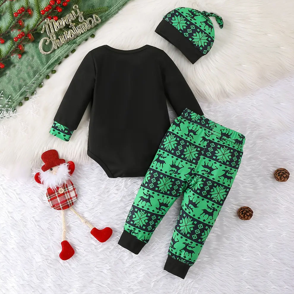 3PCS Merry Xmas Letter Printed Long Sleeve Baby Set