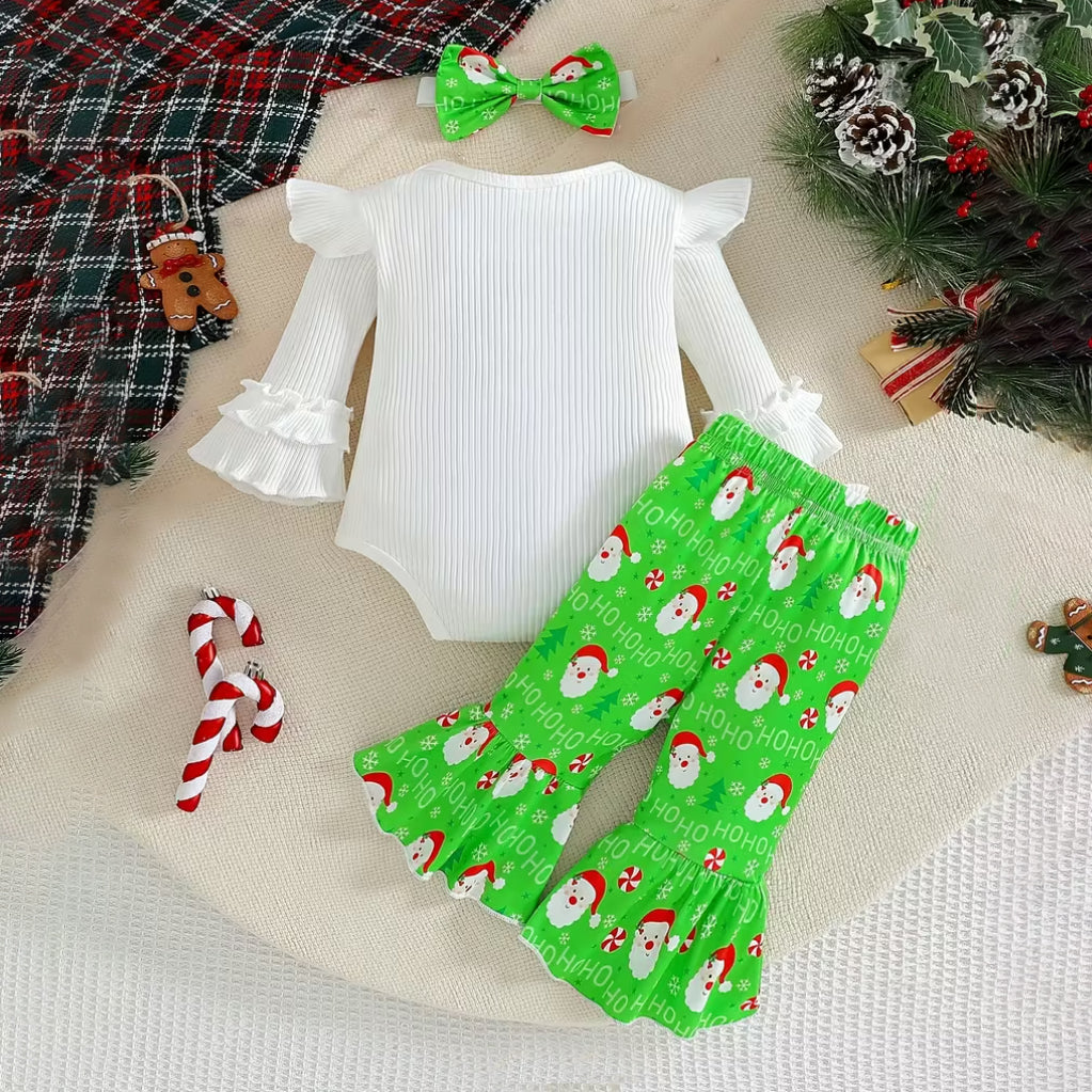 3PCS The Baby Who Stole Christmas Santa Claus Print Baby Set
