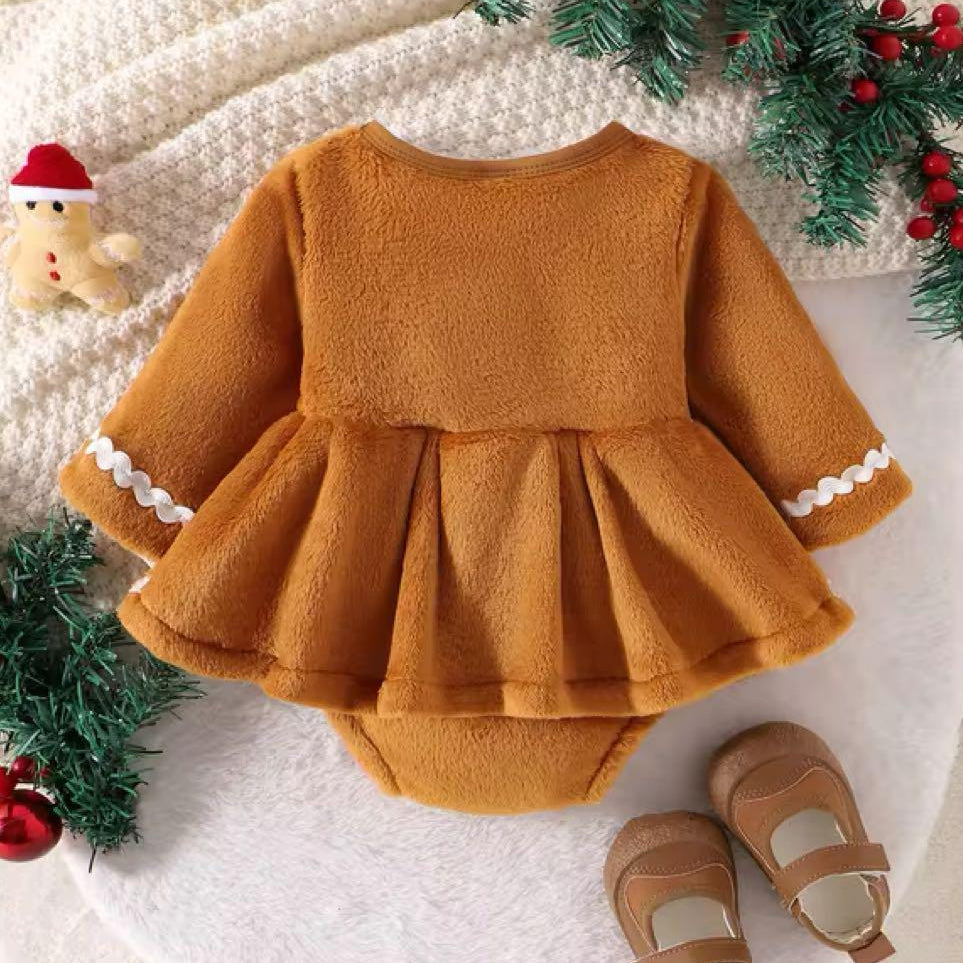Christmas Solid Color Plush Long Sleeve Baby Romper