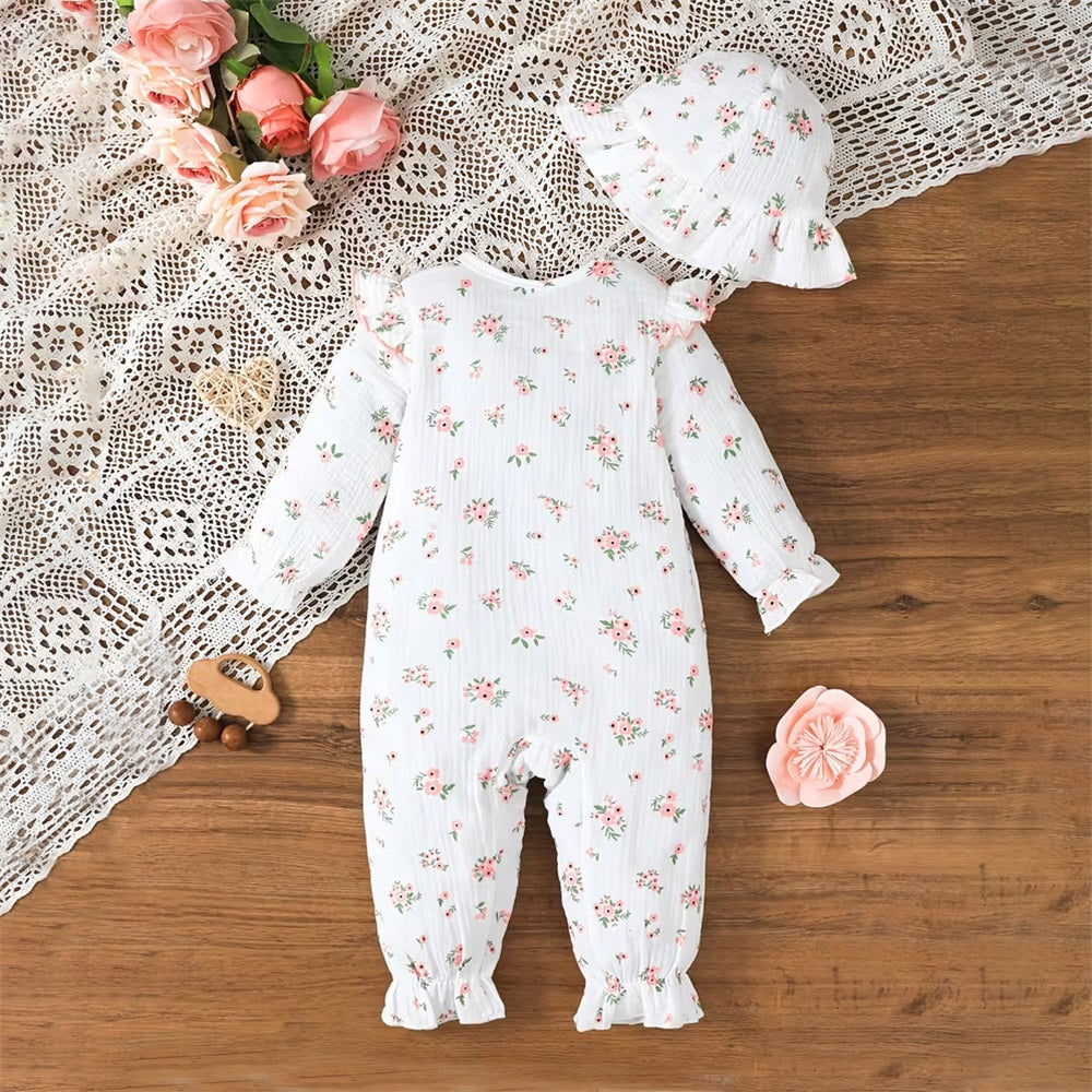 2PCS Casual Floral Printed Long Sleeve Baby Jumpsuit