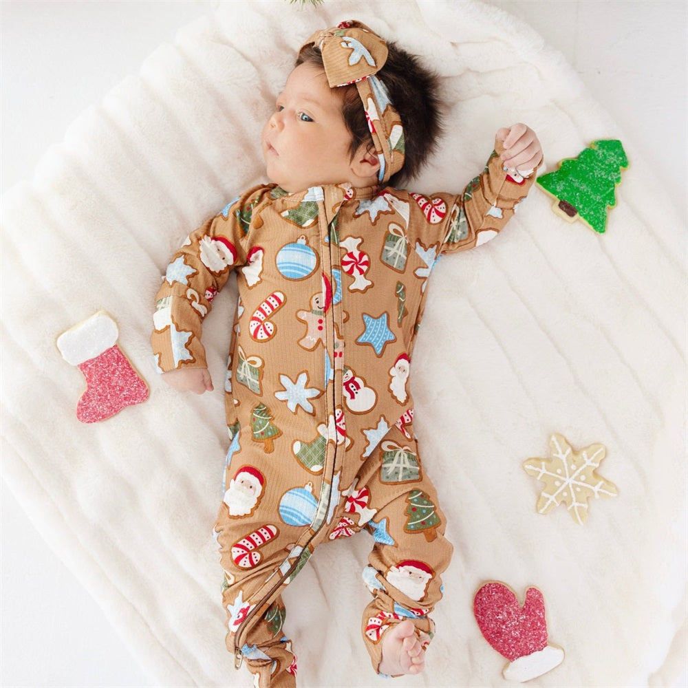 2PCS Sugar Cookies Print Ribbed Zip Baby Jumpsuit