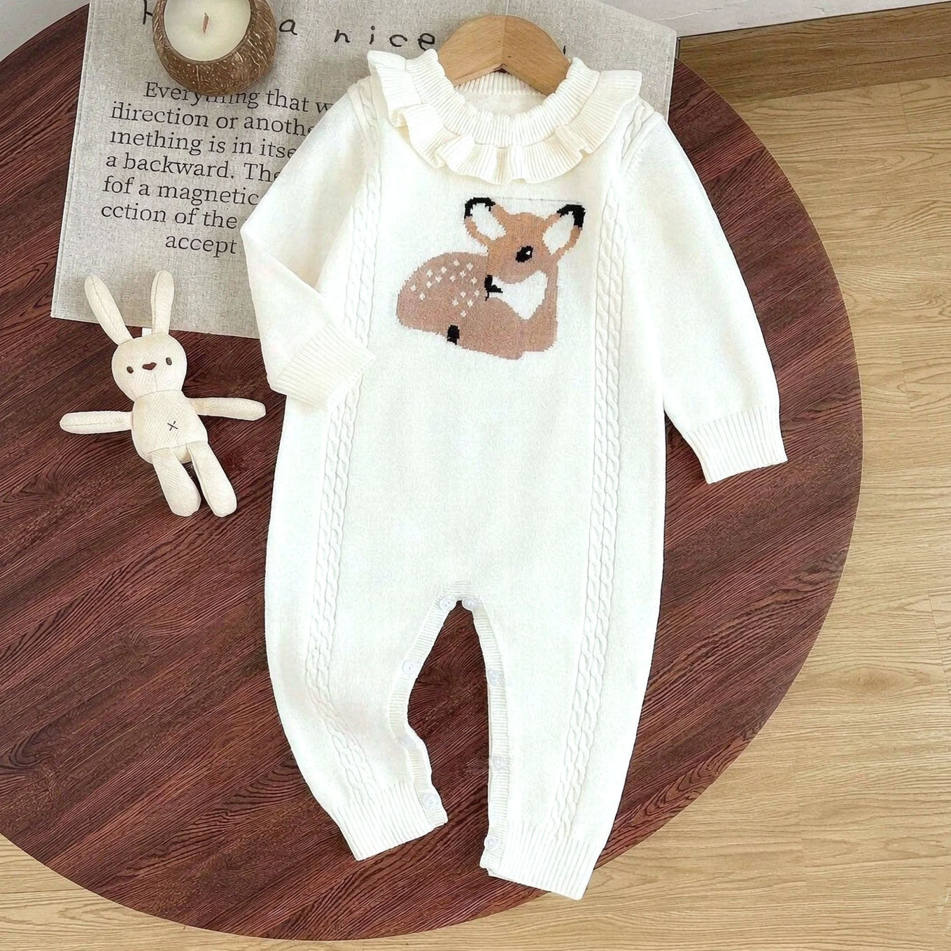 Cozy Elk Printed Long Sleeve Baby Knit Jumpsuit