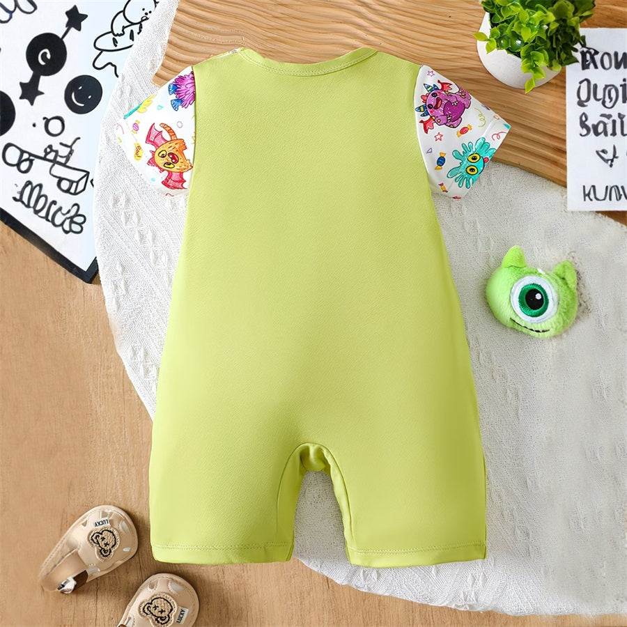 Cute Monster Printed Short Sleeve Baby Jumpsuit
