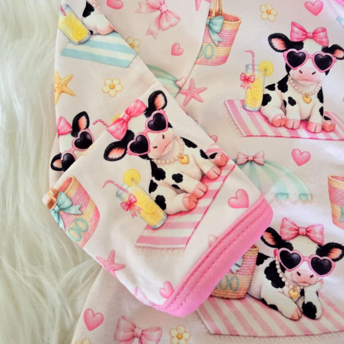 2PCS Cute Cow Printed Ruffle Zipper Long Sleeve Baby Jumpsuit