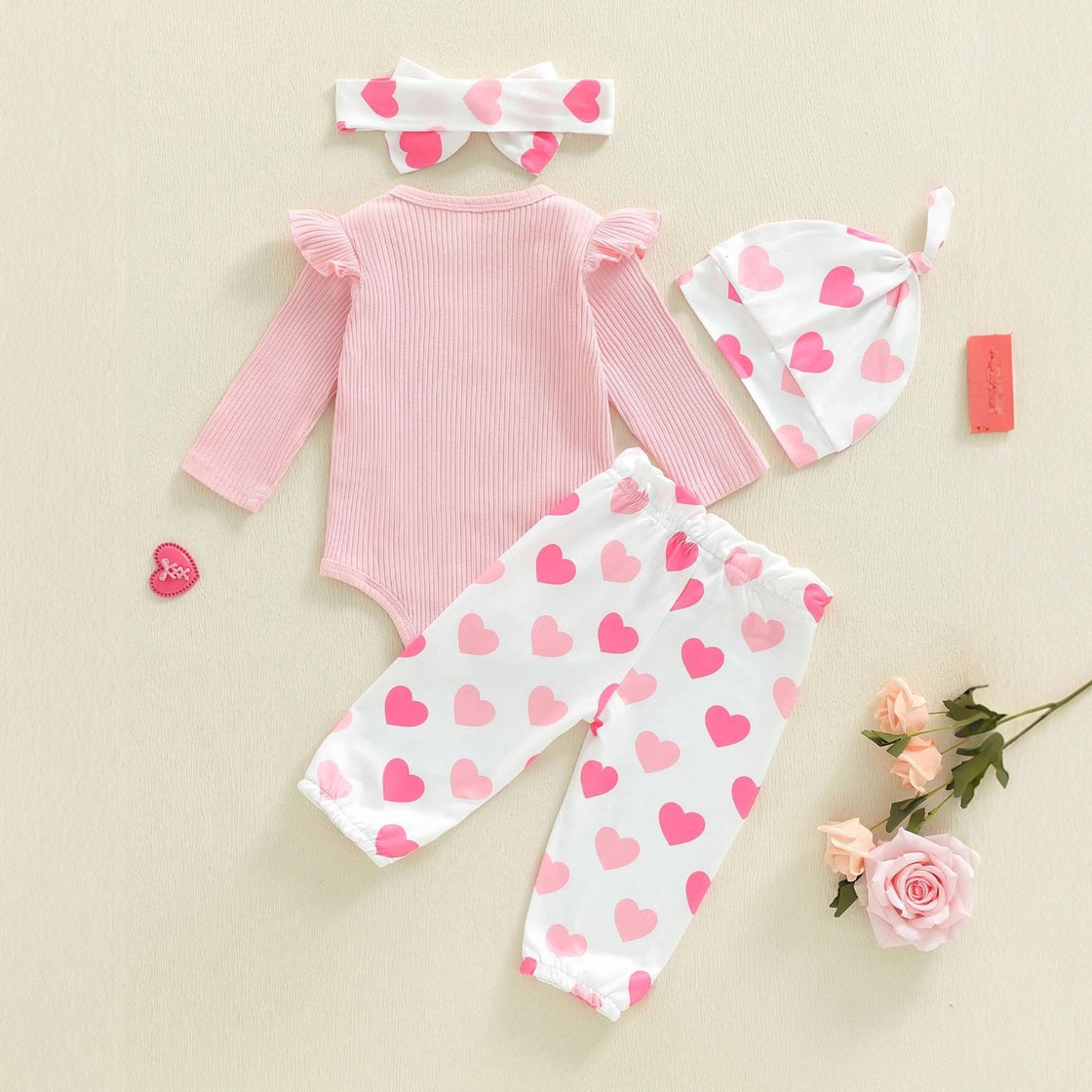 4PCS Lovely Elephant Heart Printed Long Sleeve Baby Girl Set