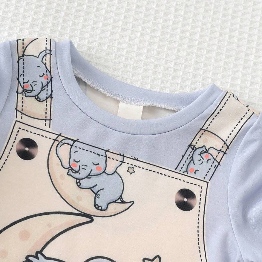Lovely Elephant Print Short Sleeve Baby Jumpsuit