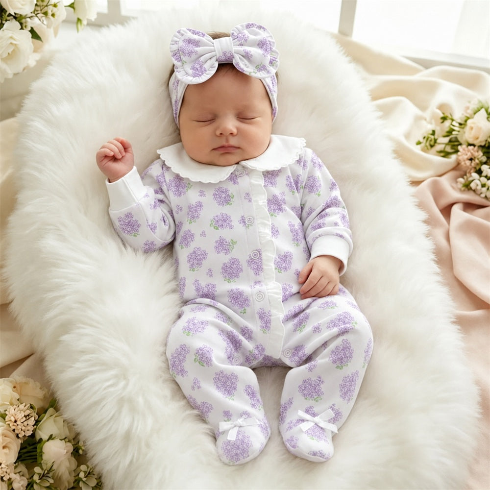 2PCS Bubbly Floral Print Long Sleeve Baby Girl Jumpsuit