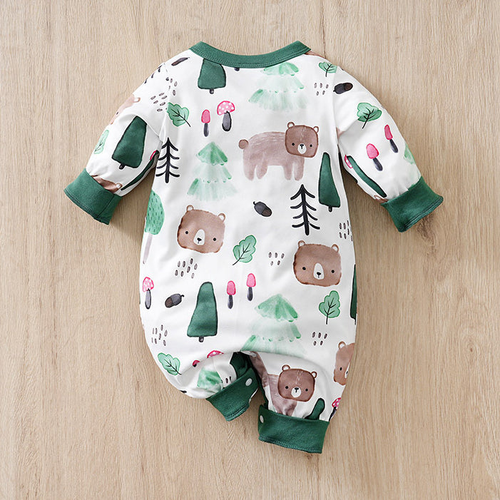 Comfy Animal Printed Long Sleeve Baby Jumpsuit