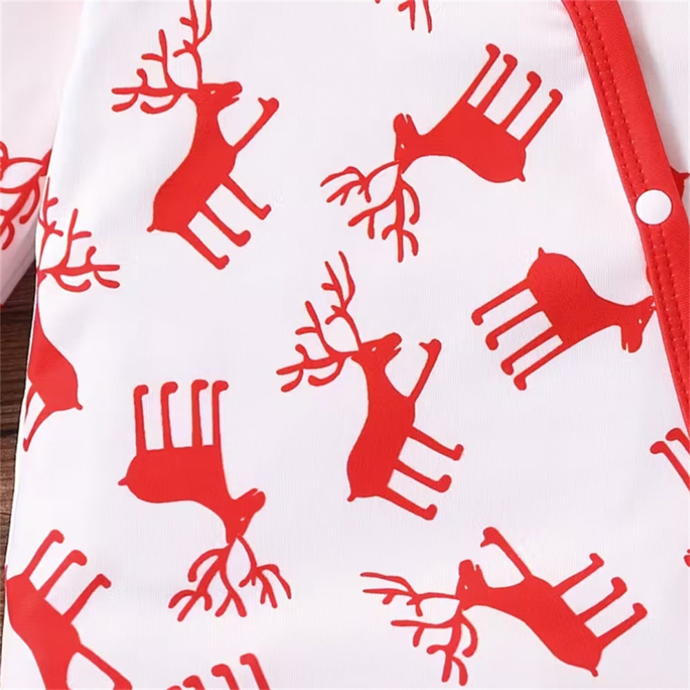 2PCS Christmas Elk Print Long Sleeve Baby Jumpsuit