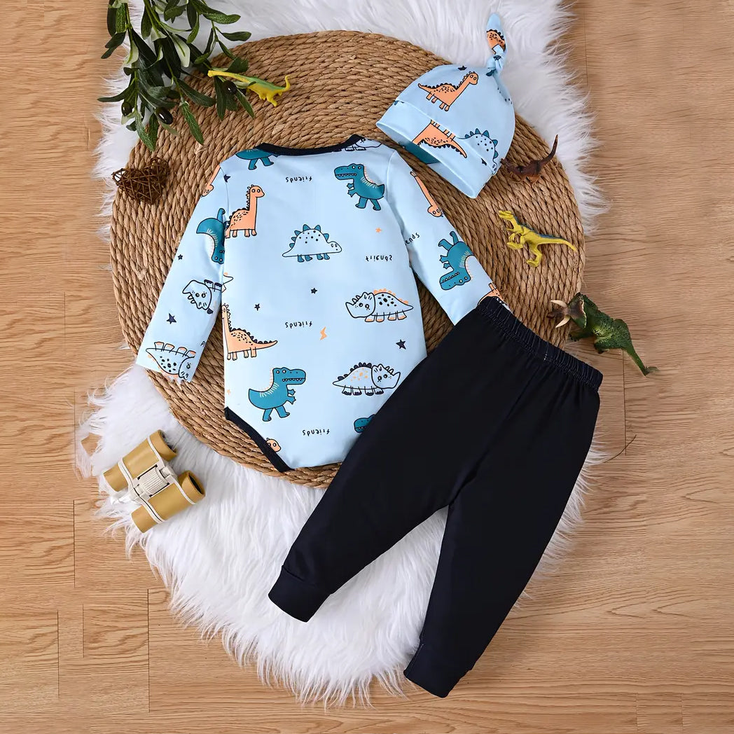 3PCS Cool Dinosaur Print Long Sleeve Baby Set