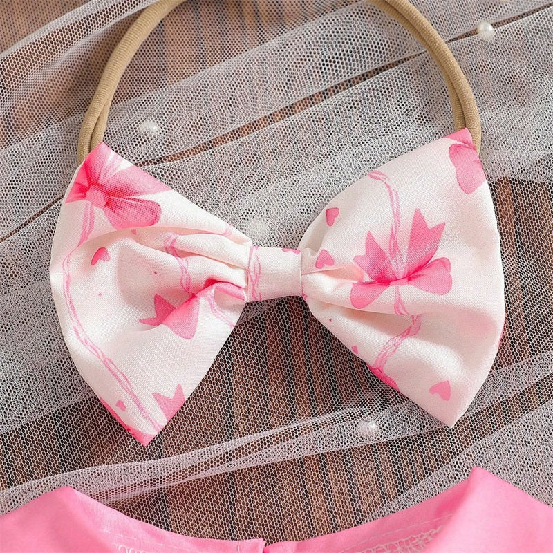 2PCS Bow Printed Polo Collar Short Sleeve Baby Romper