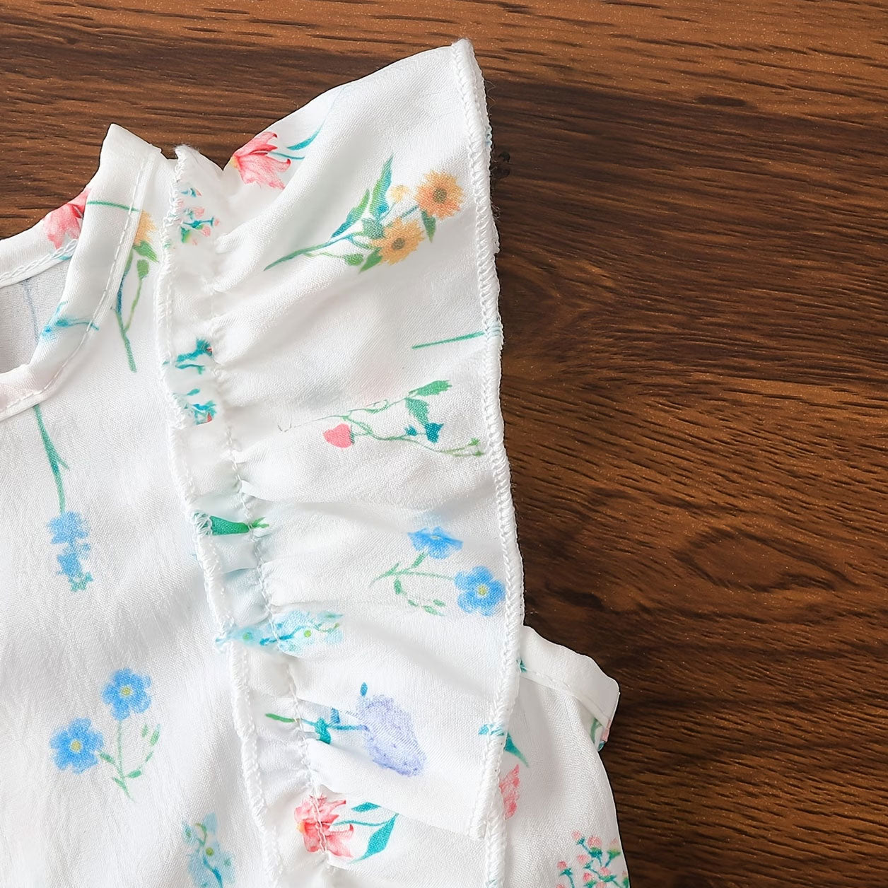 2PCS Graceful Floral Print Flutter Sleeve Baby Girl Jumpsuit