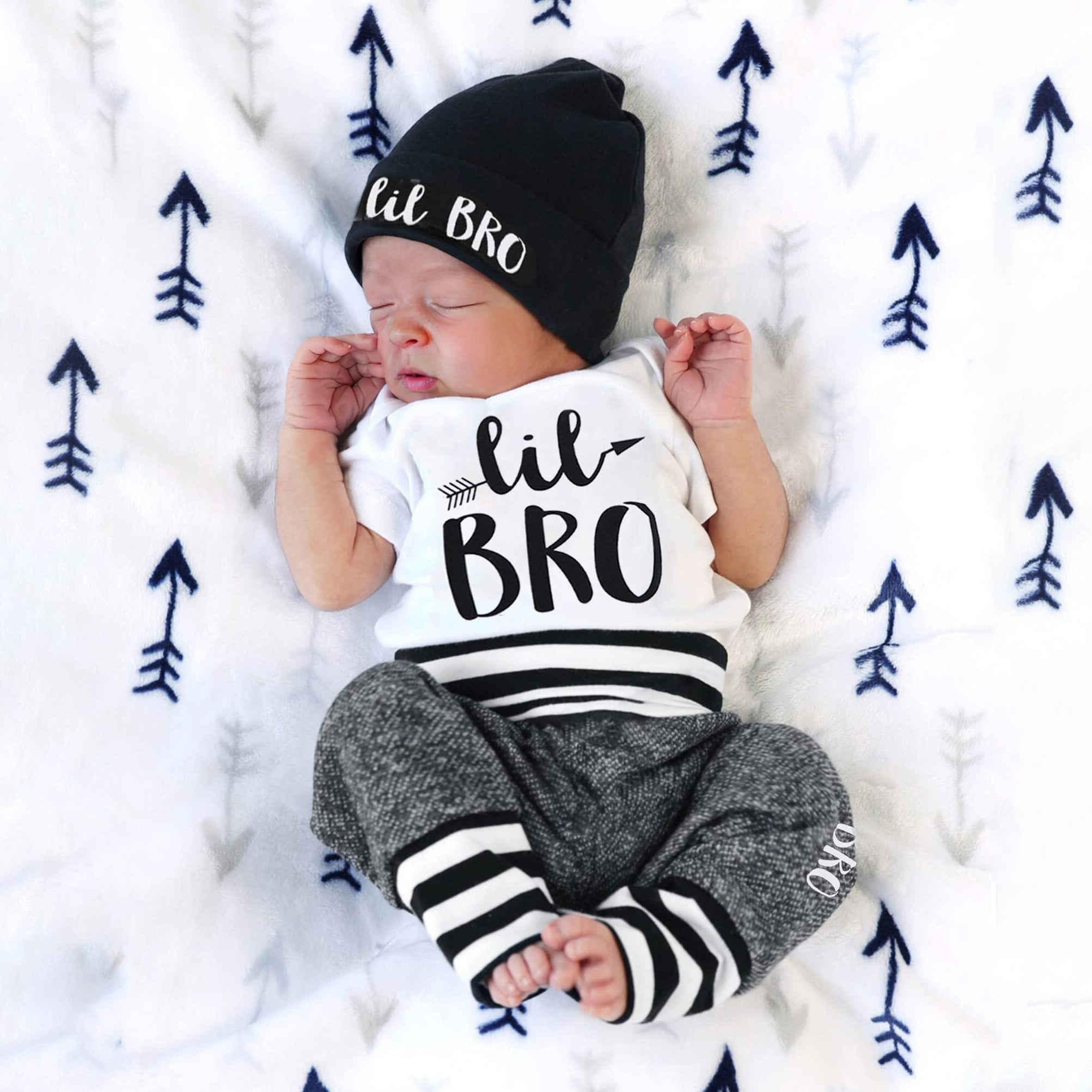 3PCS Lil Bro Letter Stripe Printed Short Sleeve Baby Set