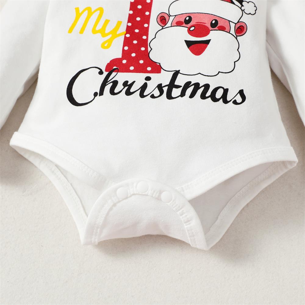 3PCS My 1st Christmas Letter Polka Dot Printed Baby Set