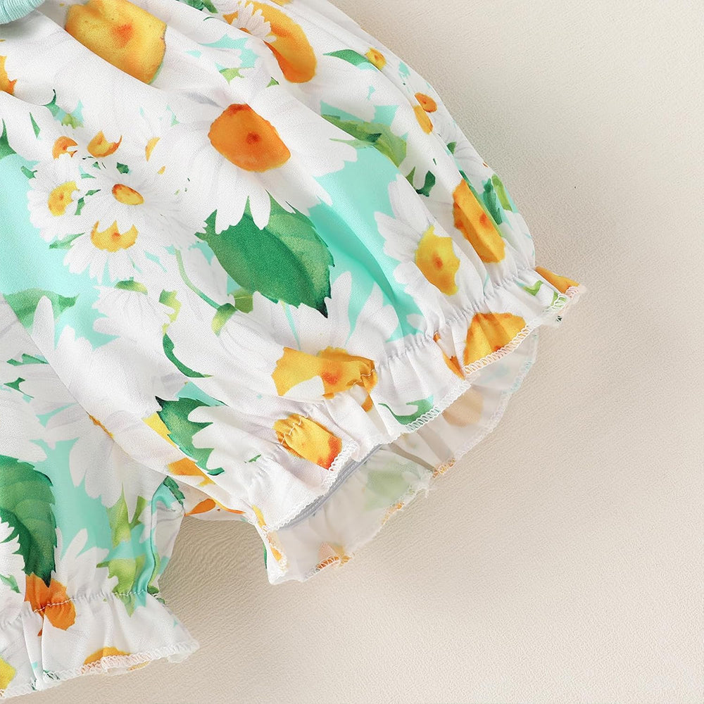3PCS Fresh Floral Print Bowknot Flounce Sleeve Baby Set