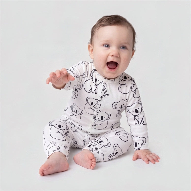 Endearing Koala Print Long Sleeve Baby Jumpsuit