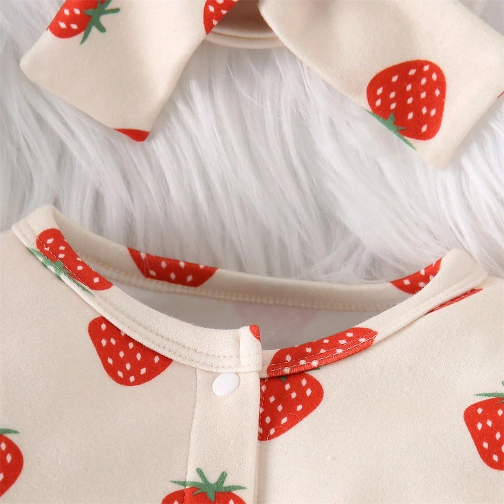 2PCS Cute Strawberry Printed Long Sleeve Baby Jumpsuit