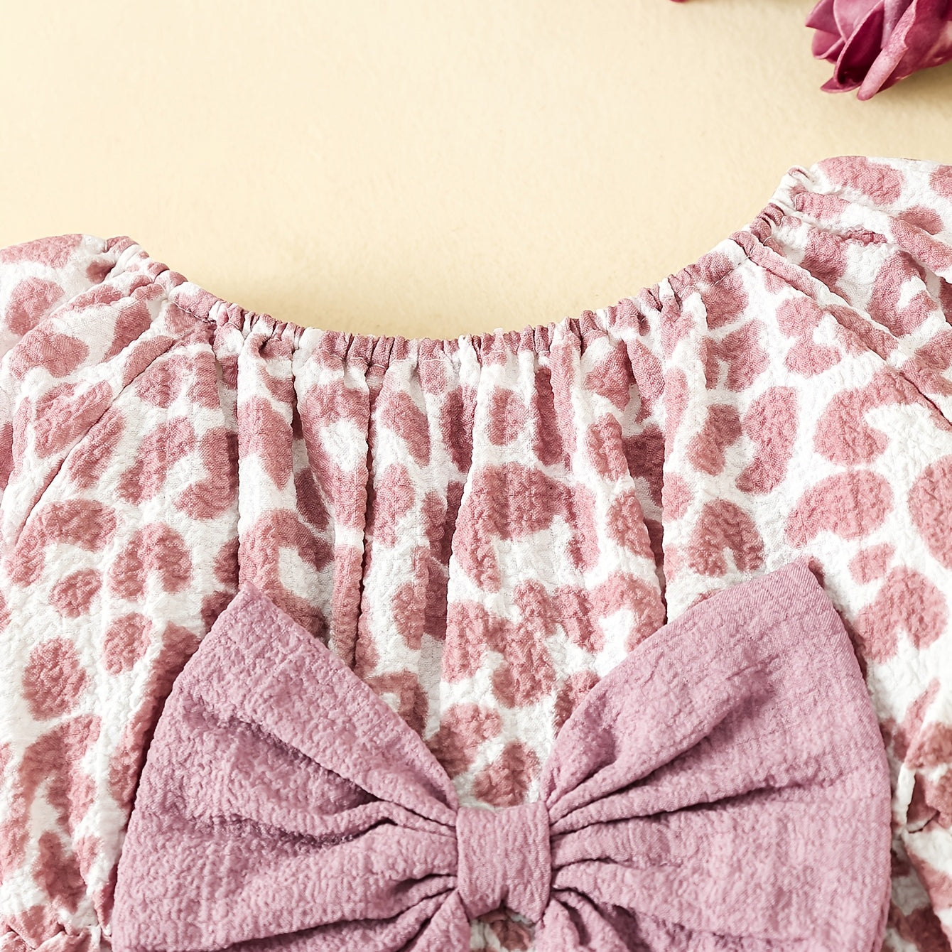 Cheerful Leopard Printed Bow Baby Girl Romper