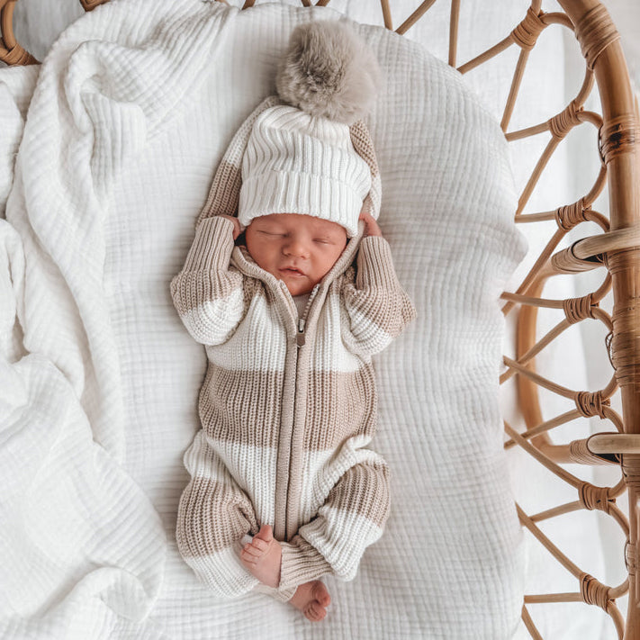 Chunky Knit Hooded Long Sleeve Baby Jumpsuit