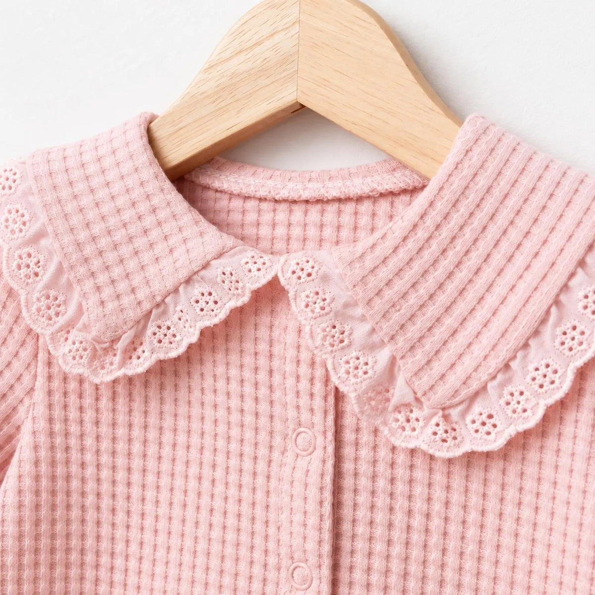 2PCS Sweet Solid Color Waffle Long Sleeve Baby Girl Jumpsuit