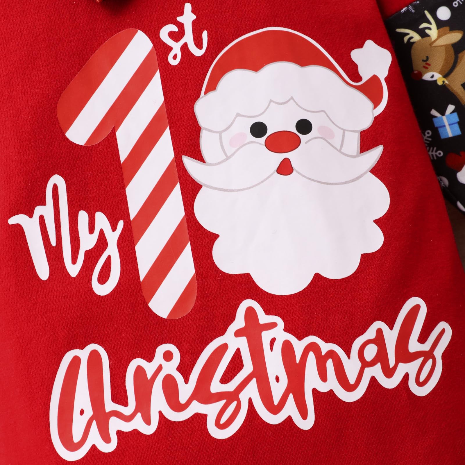 2PCS My 1st Christmas Letter Santa Long Sleeve Baby Jumpsuit